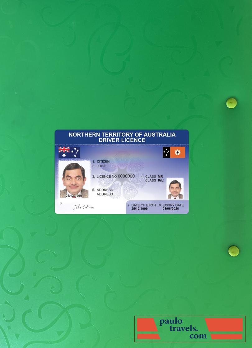 Australia Northern Territory driving license photolook front PSD template